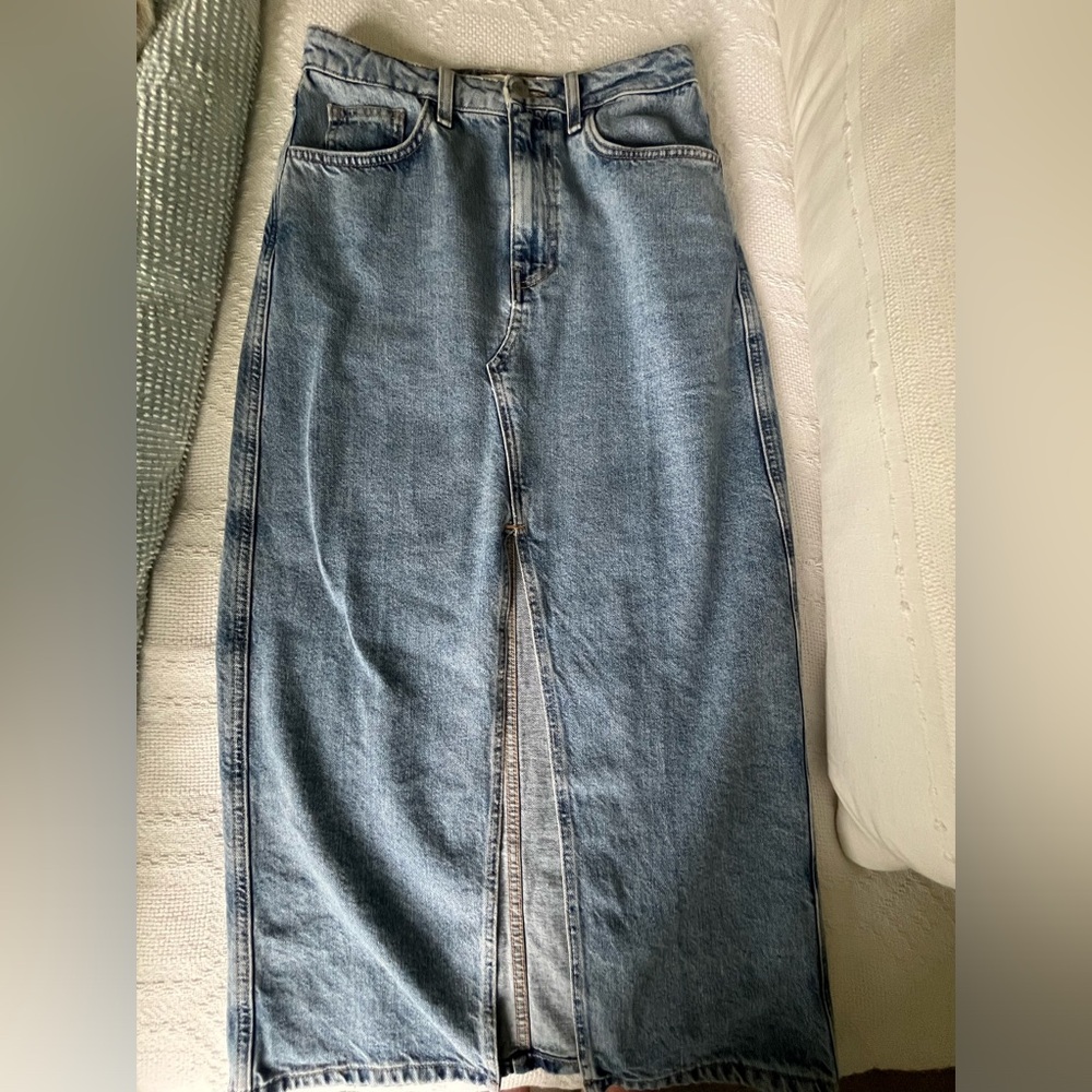 Mango Blue Denim Maxi Skirt with Front Slit